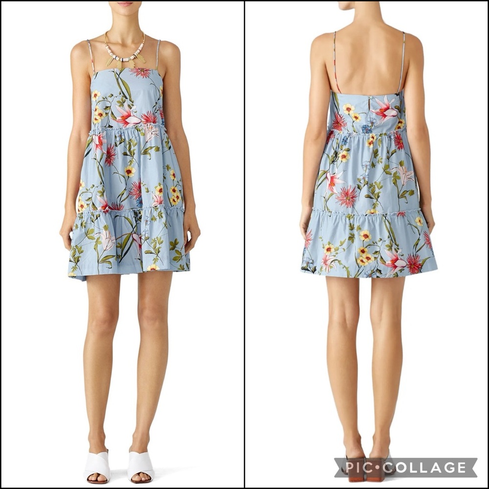 Nicholas Pastel Blue Floral Print Babydoll Mini Dress
